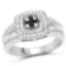 0.19 Carat Genuine Black Diamond and White Diamond .925 Sterling Silver Ring