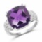 5.71 Carat Genuine Amethyst and White Topaz .925 Sterling Silver Ring