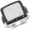 0.61 Carat Genuine Champagne Diamond and White Diamond .925 Sterling Silver Ring