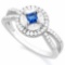 CREATED BLUE SAPPHIRE 925 STERLING SILVER HALO RING