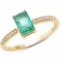 0.60 Carat Genuine Zambian Emerald and White Diamond 14K Yellow Gold Ring