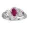 Certified 14k White Gold Oval Ruby And Diamond Swirl Ring 0.37 CTW
