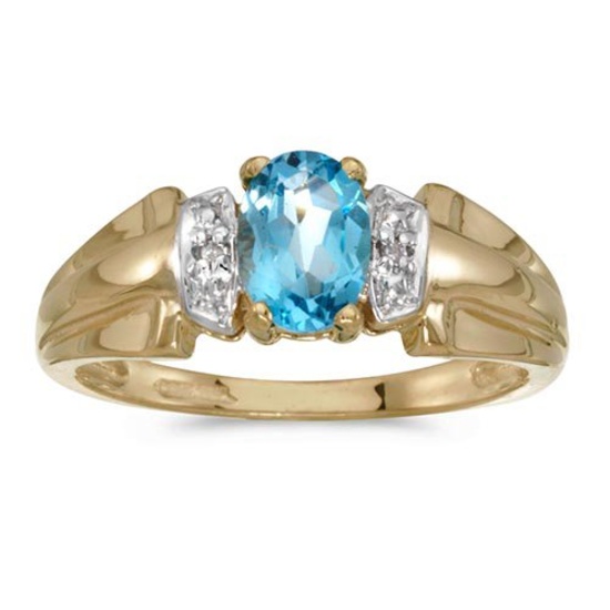 Certified 10k Yellow Gold Oval Blue Topaz And Diamond Ring 0.67 CTW