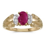 Certified 10k Yellow Gold Oval Ruby And Diamond Ring 0.74 CTW