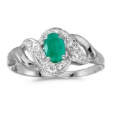 Certified 14k White Gold Oval Emerald And Diamond Swirl Ring 0.32 CTW