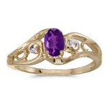Certified 14k Yellow Gold Oval Amethyst And Diamond Ring 0.35 CTW