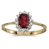 Certified 14k Yellow Gold Oval Garnet And Diamond Ring 0.49 CTW