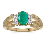 Certified 10k Yellow Gold Oval Emerald And Diamond Ring 0.57 CTW