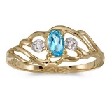 Certified 10k Yellow Gold Oval Blue Topaz And Diamond Ring 0.2 CTW