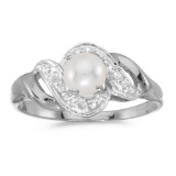 Certified 14k White Gold Pearl And Diamond Swirl Ring 0.01 CTW