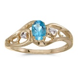 Certified 14k Yellow Gold Oval Blue Topaz And Diamond Ring 0.41 CTW
