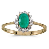 Certified 14k Yellow Gold Oval Emerald And Diamond Ring 0.33 CTW