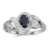Certified 14k White Gold Oval Sapphire And Diamond Swirl Ring 0.4 CTW