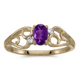 Certified 10k Yellow Gold Oval Amethyst And Diamond Ring 0.36 CTW
