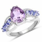 2.88 Carat Genuine Amethyst and Tanzanite .925 Sterling Silver Ring