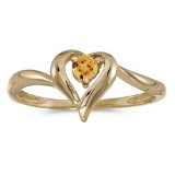 Certified 10k Yellow Gold Round Citrine Heart Ring 0.08 CTW