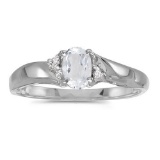 Certified 14k White Gold Oval White Topaz And Diamond Ring 0.5 CTW