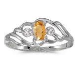 Certified 10k White Gold Oval Citrine And Diamond Ring 0.16 CTW