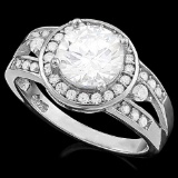 2 1/3 CARAT (35 PCS) FLAWLESS CREATED DIAMOND 925 STERLING SILVER HALO RING