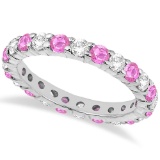 Eternity Diamond and Pink Sapphire Ring Band 14k White Gold (2.35ct)
