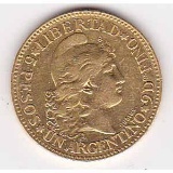 Argentina 1 argentino gold 5 Pesos 1881-1896