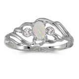 Certified 10k White Gold Oval Opal And Diamond Ring 0.09 CTW