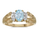 Certified 10k Yellow Gold Oval Aquamarine And Diamond Ring 0.57 CTW