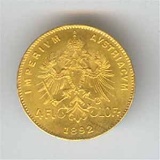 Austria gold 4 florin/10 francs 1892