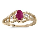 Certified 14k Yellow Gold Oval Ruby And Diamond Ring 0.37 CTW
