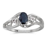 Certified 14k White Gold Oval Sapphire And Diamond Ring 0.4 CTW