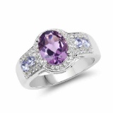 2.11 Carat Genuine Amethyst, Tanzanite and White Topaz .925 Sterling Silver Ring