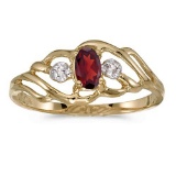 Certified 14k Yellow Gold Oval Garnet And Diamond Ring 0.24 CTW