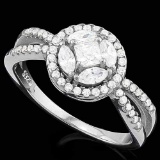 1 1/2 CARAT (57 PCS) FLAWLESS CREATED DIAMOND 925 STERLING SILVER HALO RING