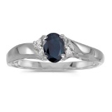 Certified 14k White Gold Oval Sapphire And Diamond Ring 0.41 CTW