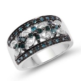 0.54 Carat Genuine Blue Diamond .925 Sterling Silver Ring