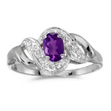 Certified 14k White Gold Oval Amethyst And Diamond Swirl Ring 0.35 CTW