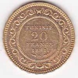 Tunisia 20 francs gold 1891-1902