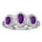 Certified 14k White Gold Oval Amethyst And Diamond Three Stone Ring 0.47 CTW
