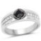 0.65 Carat Genuine Black Diamond and White Diamond .925 Sterling Silver Ring