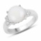 2.71 Carat Genuine Opal and White Diamond .925 Sterling Silver Ring