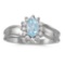 Certified 10k White Gold Oval Aquamarine And Diamond Ring 0.43 CTW