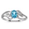 Certified 10k White Gold Oval Blue Topaz And Diamond Ring 0.41 CTW