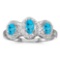 Certified 14k White Gold Oval Blue Topaz And Diamond Three Stone Ring 0.58 CTW