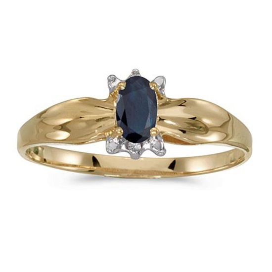 Certified 14k Yellow Gold Oval Sapphire And Diamond Ring 0.26 CTW