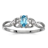 Certified 14k White Gold Oval Blue Topaz And Diamond Ring 0.21 CTW