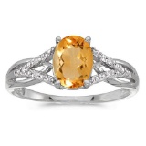 Certified 14k White Gold Oval Citrine And Diamond Ring 1.09 CTW