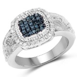 0.28 Carat Genuine Blue Diamond and White Diamond .925 Sterling Silver Ring