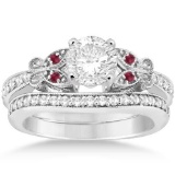 Butterfly Diamond and Ruby Bridal Set Platinum (1.12ct)