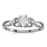 Certified 14k White Gold Oval White Topaz And Diamond Ring 0.25 CTW