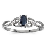 Certified 14k White Gold Oval Sapphire And Diamond Ring 0.27 CTW